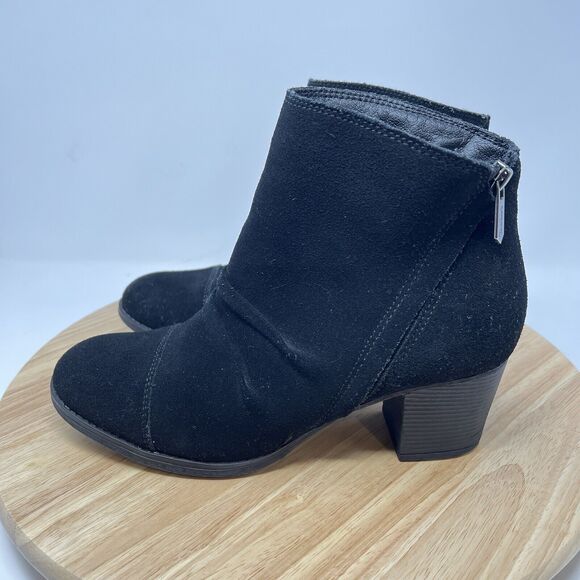 Skechers Taxi Ankle Boots Women's 8.5 Black Suede Comfort Heel Booties Cap Toe - Picture 3 of 10